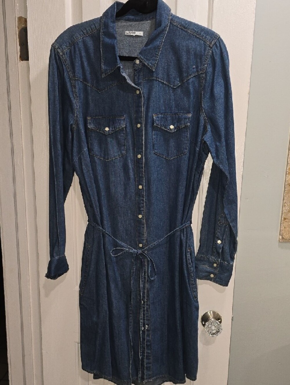 GAP 1969 Denim Shirt Dress with Tie Waist - Blue Size XL - Picture 2 of 13